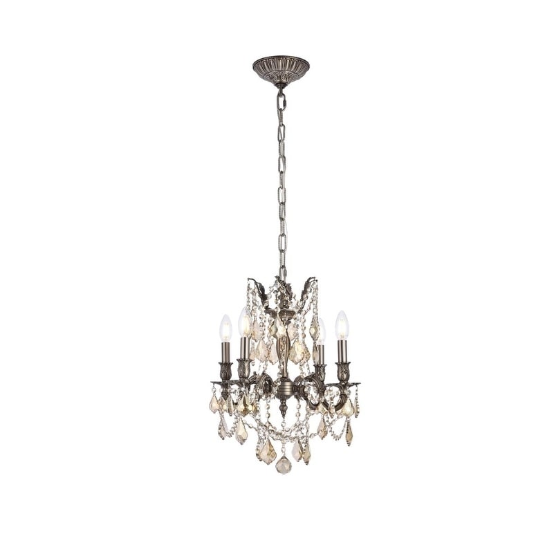 Christopher Knight Home Zurich 4 light Royal Cut Gold Crystal And Pewter Chandelier (Crystal and AluminumFinish PewterNumber of lights 4Requires four (4) 60 watt max bulb (not included)Bulb type E12, 110V 125V5 feet of chain/wire includedDimensions 17