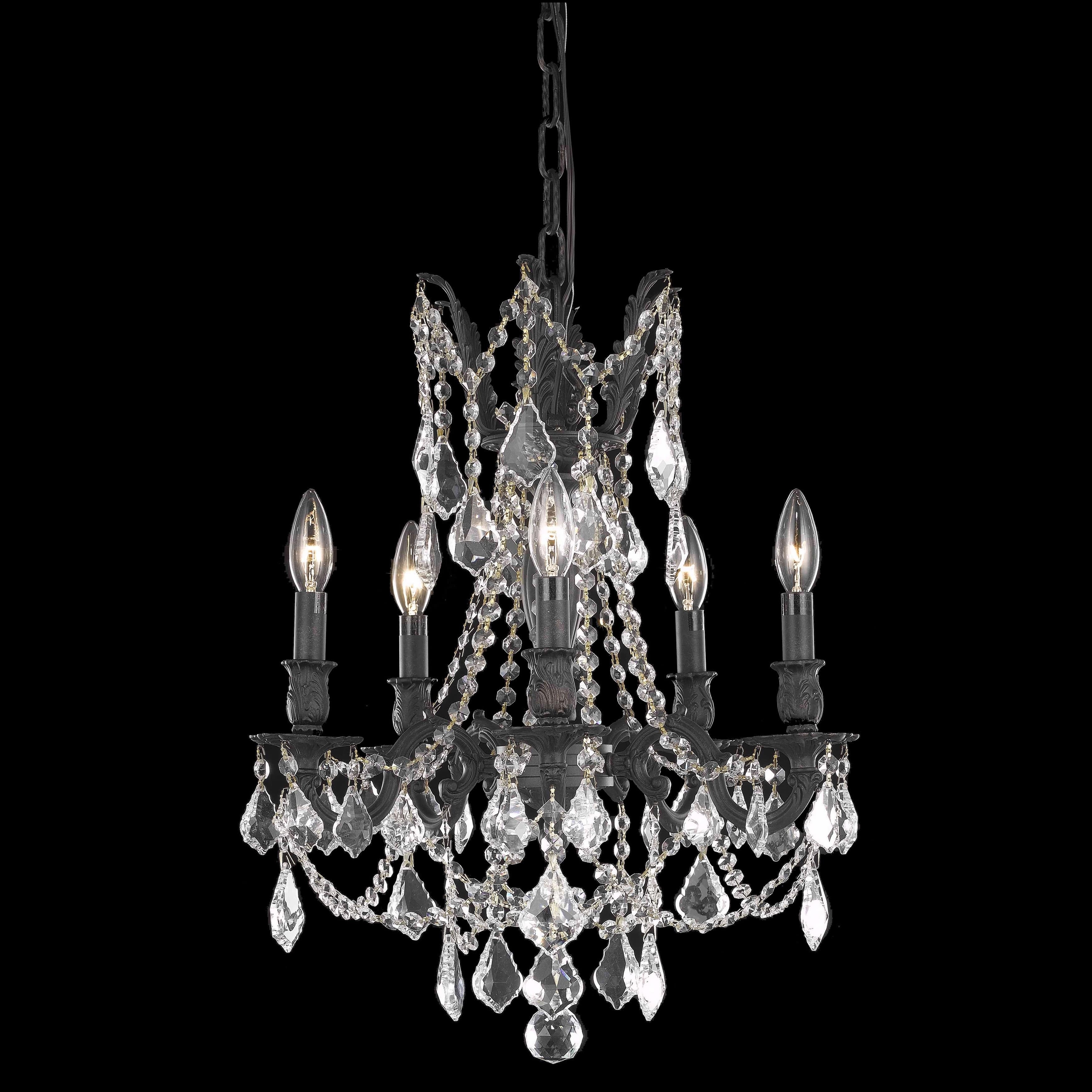 Somette Meilen 5-light Royal Cut Crystal and Antique Bronze Chandelier (Meilen 5-Light Bronze Chandelier) - Chandeliers For Bedrooms by Overstock.com