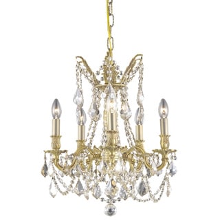 Somette Meilen 5-light Royal Cut Gold Crystal/ French Gold Chandelier (Meilen 5-Light Gold Chandelier) - Chandeliers For Bedrooms by Overstock.com