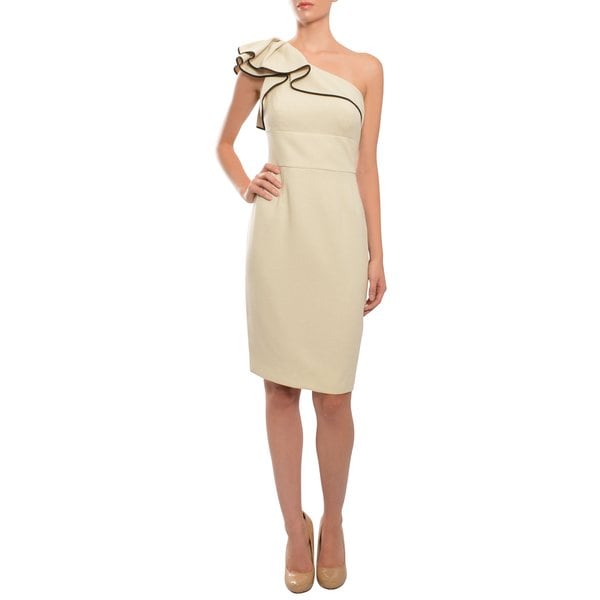 Carmen Marc Valvo Women's Sand One shoulder Crepe Ruffled Evening Dress Carmen Marc Valvo Evening & Formal Dresses