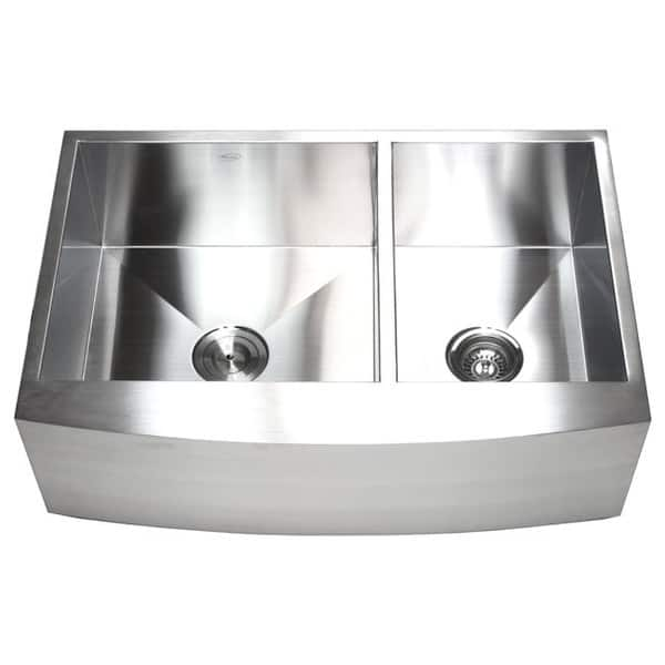 Shop 33 Inch 16 Gauge Farmhouse Double 60 40 Bowl Curve Apron Kitchen Sink On Sale Overstock 8477625