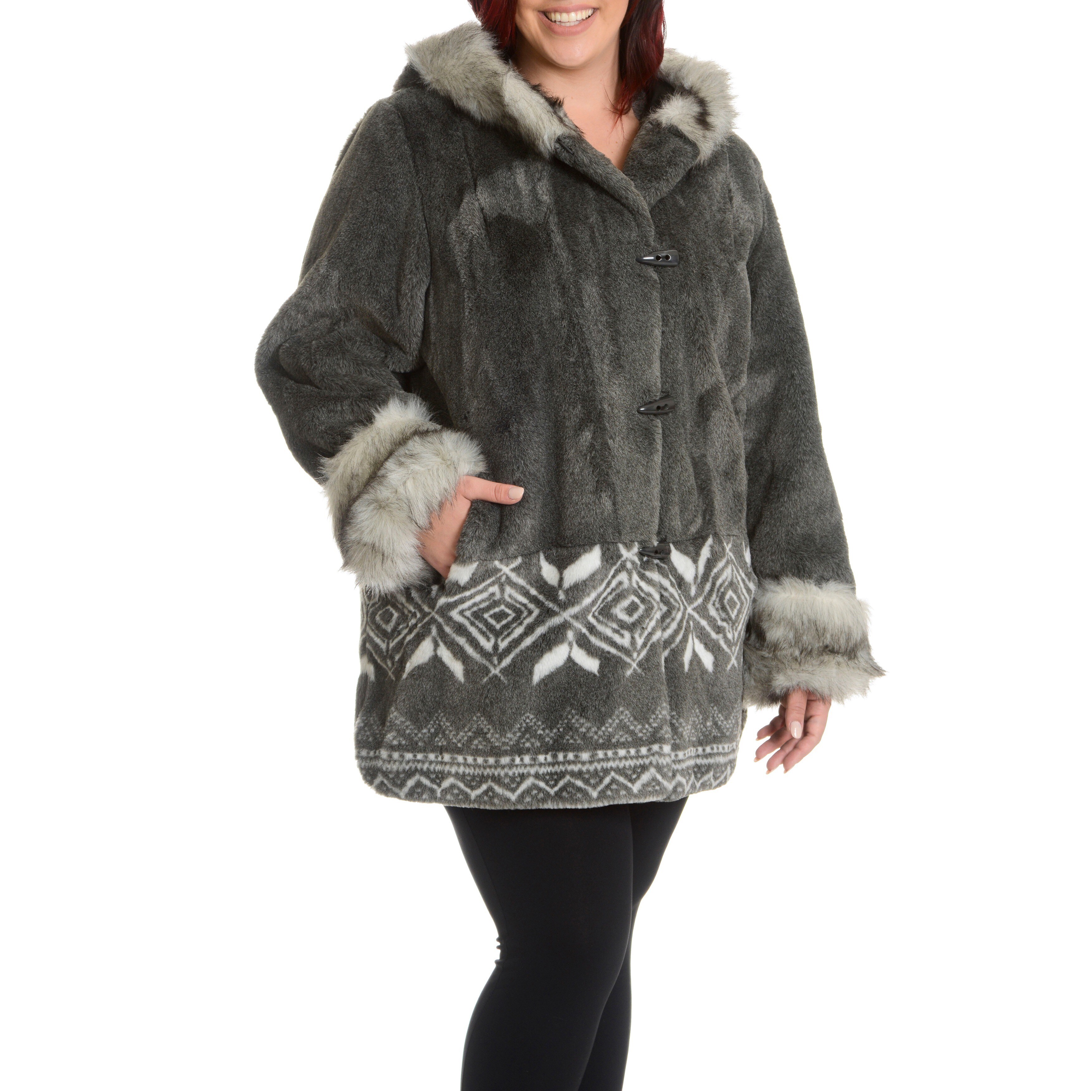 Women's Plus Size Marco Faux Fur Scene Coat - - 8477635
