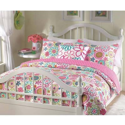 Cozy Line Mariah Pink Floral Girl Quilt Bedding Set