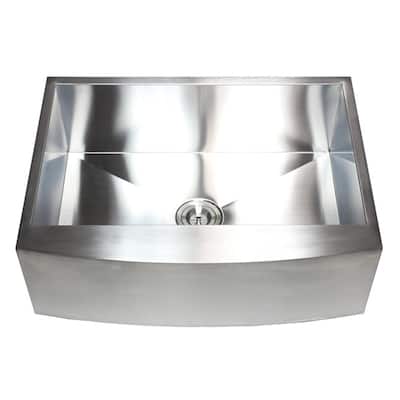 36-inch Stainless Steel 16 Gauge Curved Farmhouse Apron Single Bowl Kitchen Sink - Silver