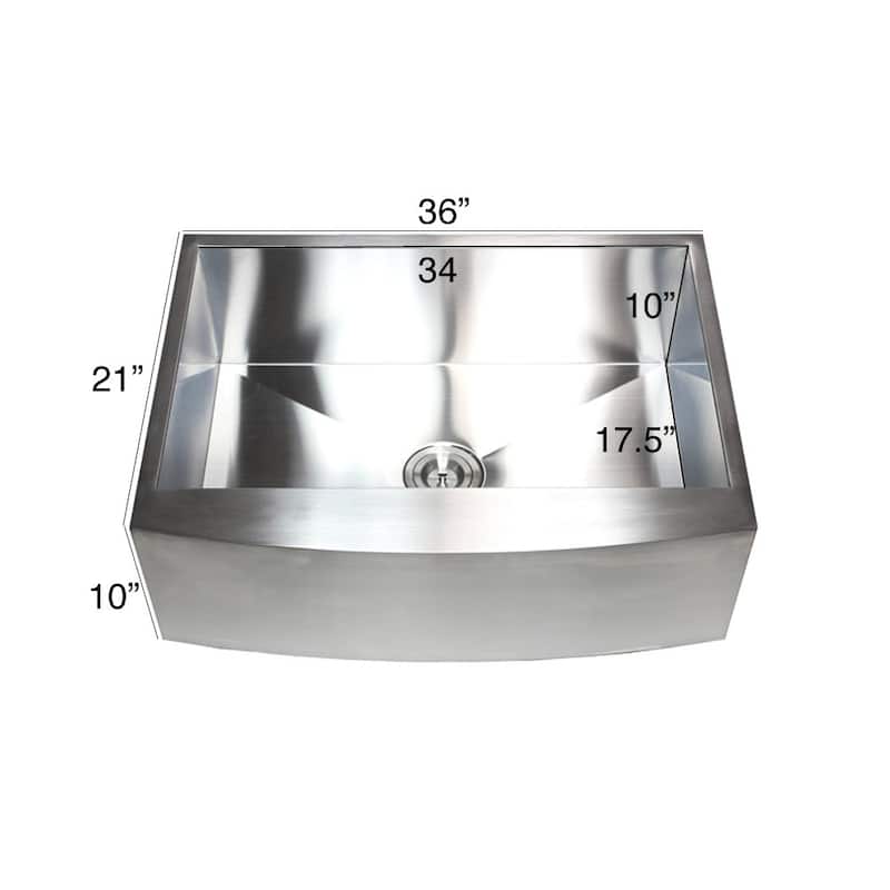 36-inch Stainless Steel 16 Gauge Curved Farmhouse Apron Single Bowl Kitchen Sink - Silver