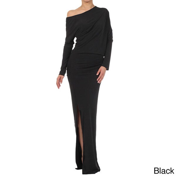 Shop Tabeez Women's Black Off-shoulder Long Jersey Dress - Free ...