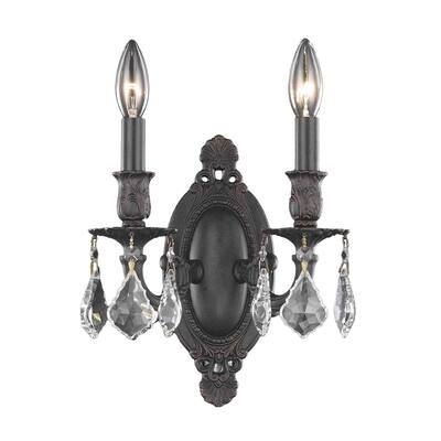 Somette 'Aubonne' 2-light Royal Cut Crystal/ Antique Bronze Wall Sconce