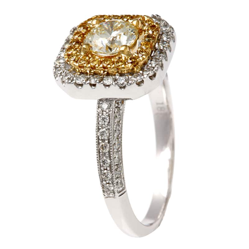 Kabella Luxe 18k Two-tone Gold Halo 1 1/6ct TDW Yellow and White Diamond Ring (K-L, I1-I2)