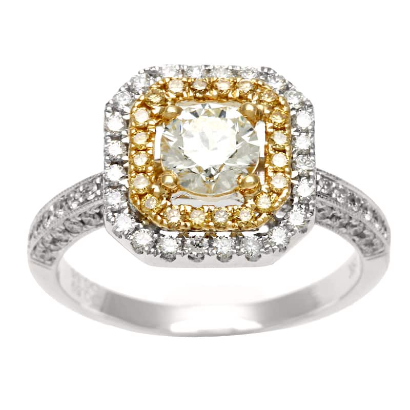 Kabella Luxe 18k Two-tone Gold Halo 1 1/6ct TDW Yellow and White Diamond Ring (K-L, I1-I2)