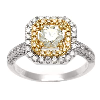 Kabella Luxe 18k Two-tone Gold Halo 1 1/6ct TDW Yellow and White Diamond Ring (K-L, I1-I2)