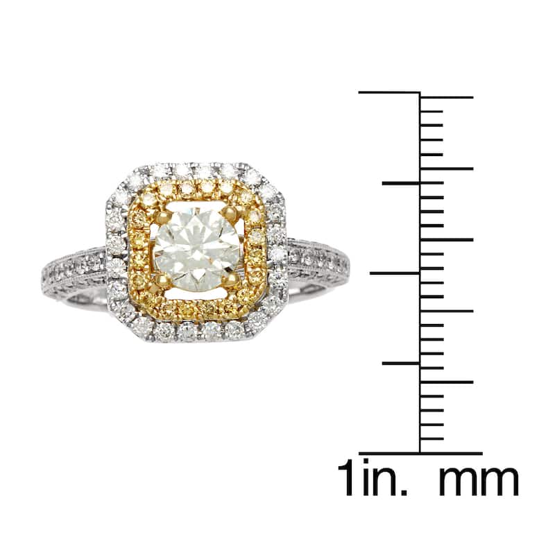 Kabella Luxe 18k Two-tone Gold Halo 1 1/6ct TDW Yellow and White Diamond Ring (K-L, I1-I2)