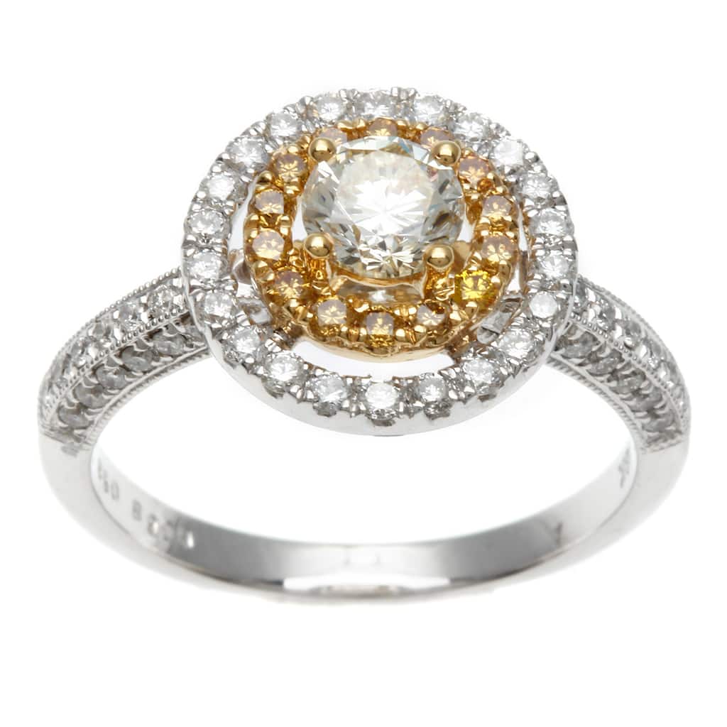 Kabella Luxe 18k Two-tone Gold Halo 1 1/5ct TDW White and Yellow Diamond Ring (H-I, SI1-SI2)