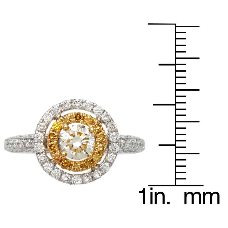 Kabella Luxe 18k Two-tone Gold Halo 1 1/5ct TDW White and Yellow Diamond Ring (H-I, SI1-SI2)