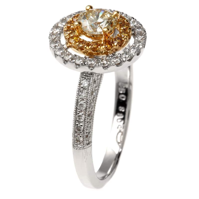 Kabella Luxe 18k Two-tone Gold Halo 1 1/5ct TDW White and Yellow Diamond Ring (H-I, SI1-SI2)