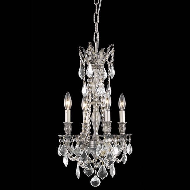 Christopher Knight Home Zurich 4 light Royal Cut Crystal/ Pewter Chandelier (Crystal and aluminumFinish PewterNumber of lights Four (4)Requires four (4) 60 watt max bulb (not included)Bulb type E12, 110V 125V5 feet of chain/wire includedDimensions 13 