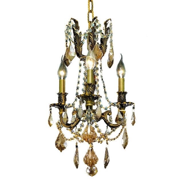 Christopher Knight Home Lugano 3 light Royal Cut Gold Crystal/ Antique Bronze Chandelier