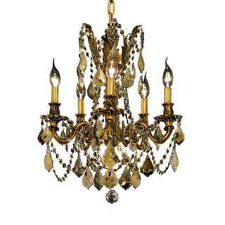 Somette Meilen 5-light Royal Cut Gold Crystal and French Gold Chandelier (Meilen 5-Light Gold Chandelier) - Chandeliers For Bedrooms by Overstock.com