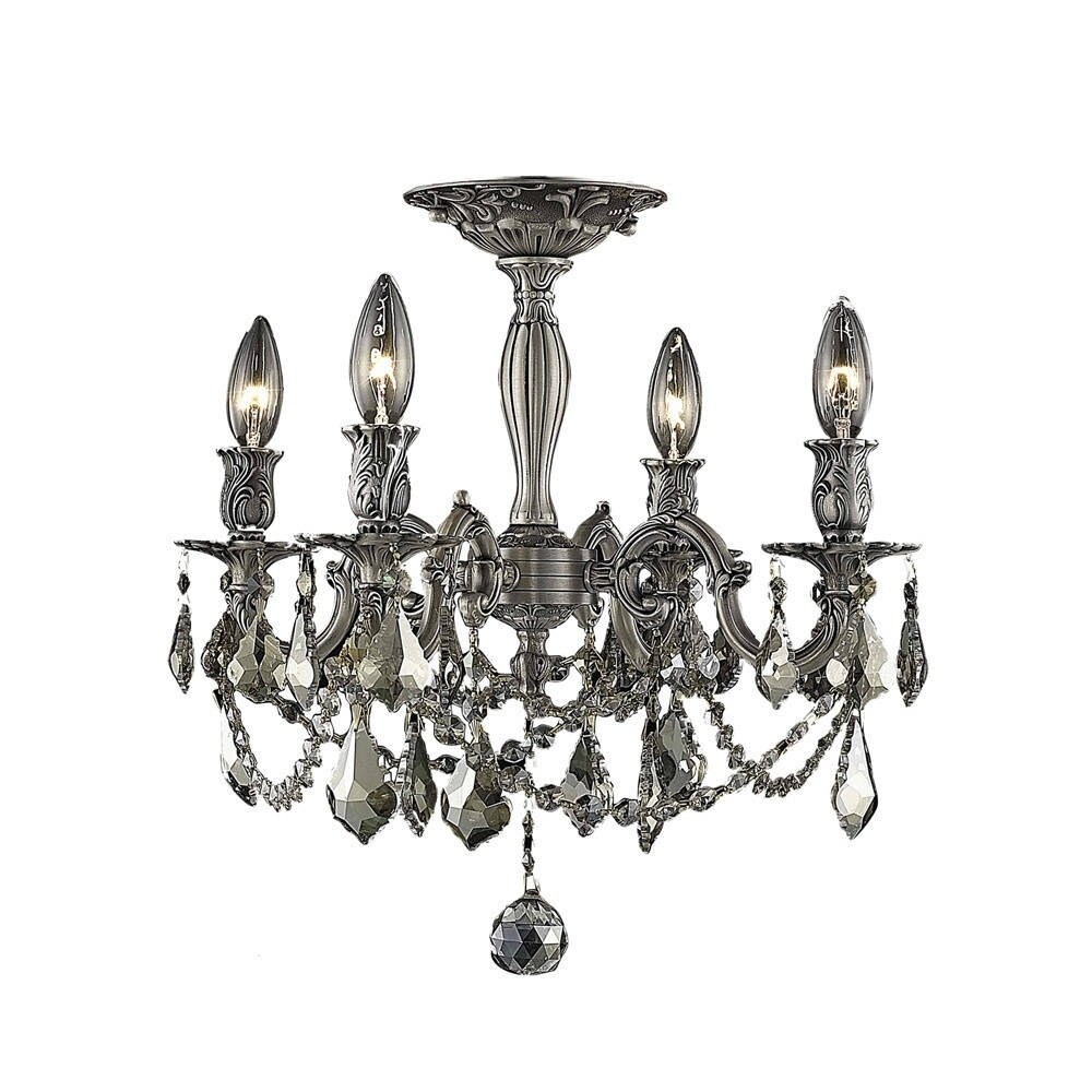 Christopher Knight Home Zurich 4 light Royal Cut Gold Crystal And Pewter Flush Mount (Crystal and AluminumFinish PewterNumber of lights Four (4)Requires four (4) 60 watt max bulb (not included)Bulb type E12, 110 Volt 125 VoltDimensions 17 inches long 