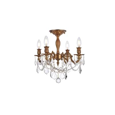 Somette Zurich 4-light Royal Cut Crystal and French Gold Flush Mount