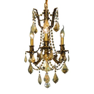 Somette Lugano 3-light Royal Cut Gold Crystal and French Gold Chandelier (Lugano 3-Light Gold Chandelier) - Chandeliers For Bedrooms by Overstock.com