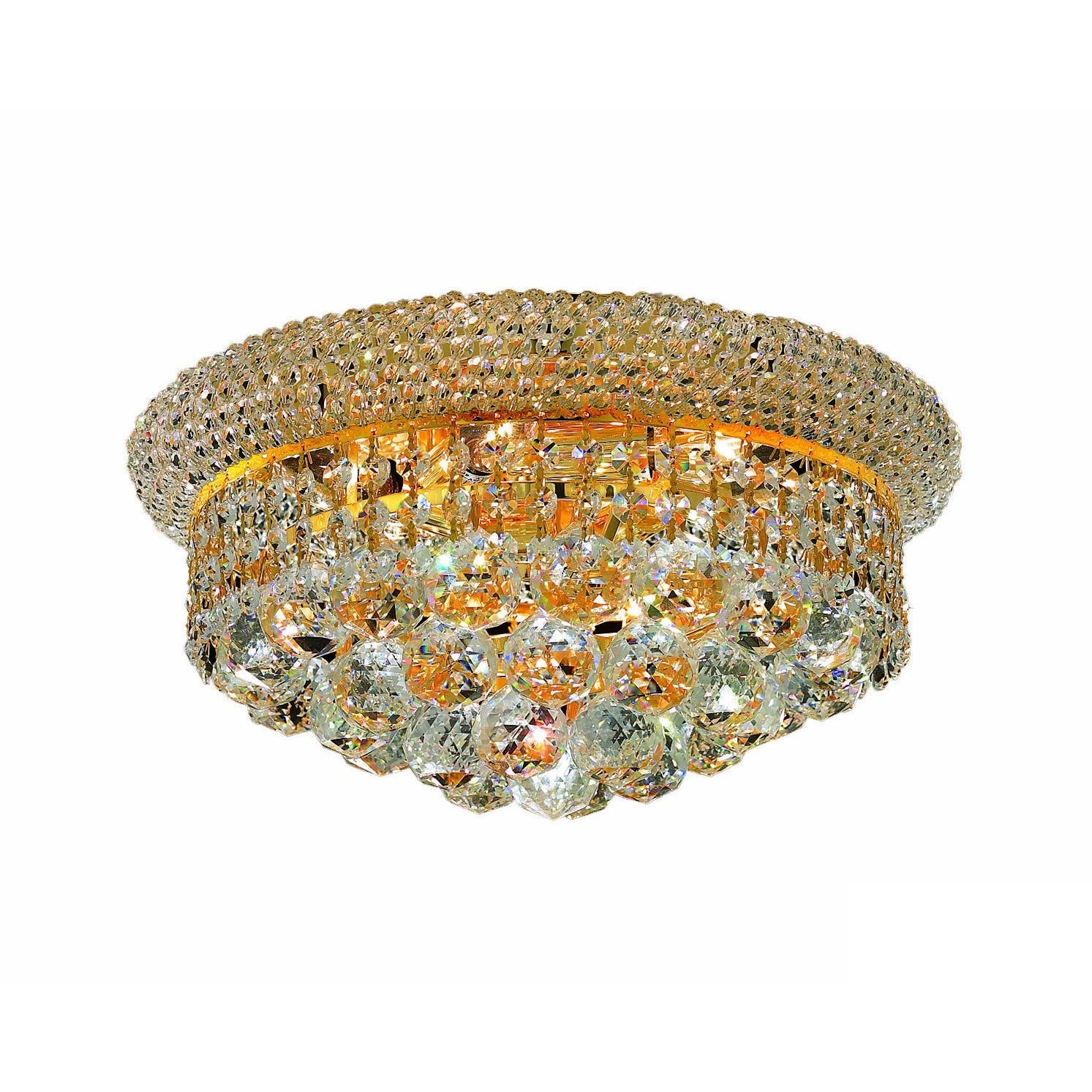 Christopher Knight Home Geneva 6 light Royal Cut Crystal And Gold Flush Mount (Crystal and AluminumFinish GoldNumber of lights Six (6)Requires six (6) 60 watt max bulb (not included)Bulb type E12, 110 Volt 125 VoltDimensions 14 inches long x 14 inches