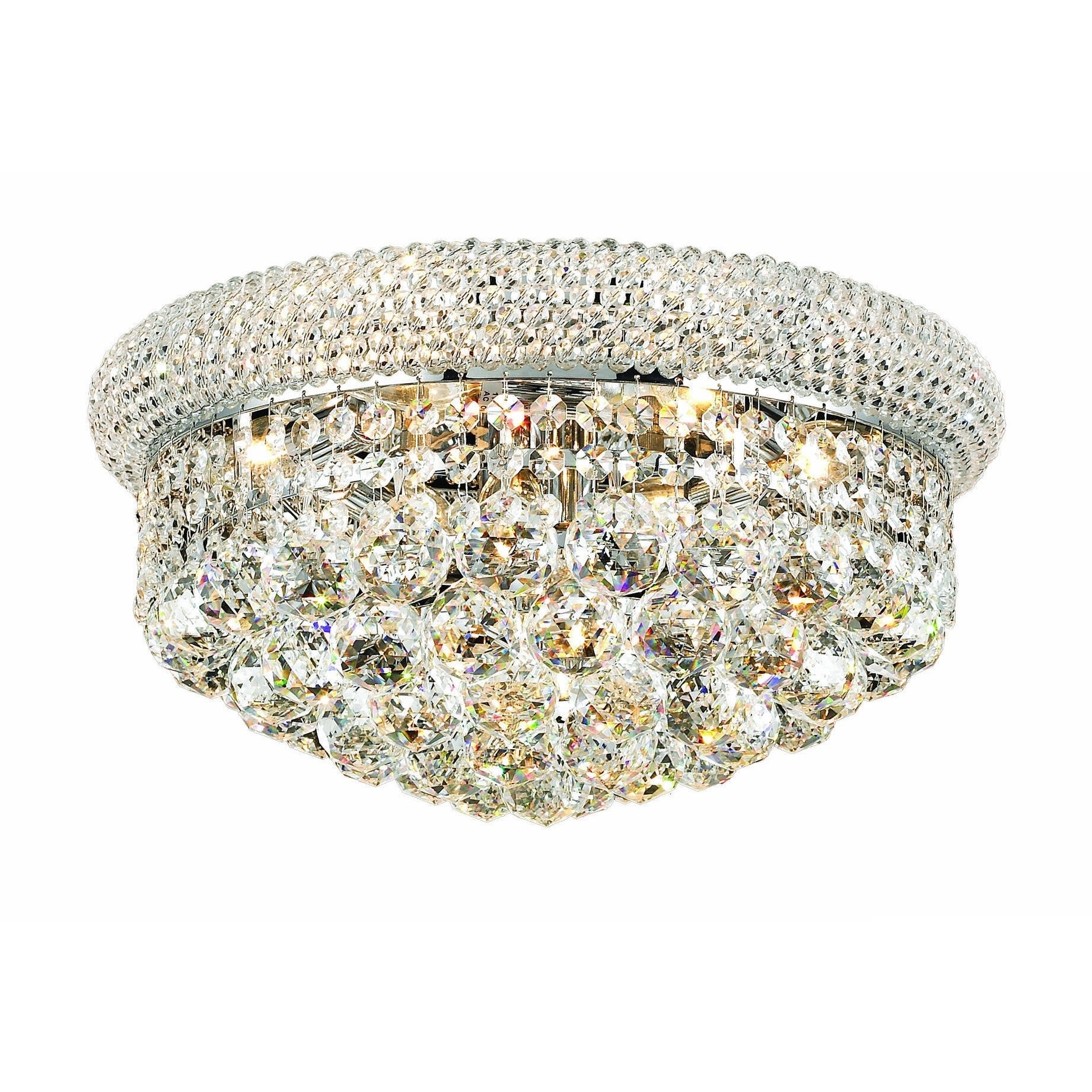 Christopher Knight Home Geneva 8 light Royal Cut Crystal And Chrome Flush Mount (Crystal and AluminumFinish ChromeNumber of lights Eight (8)Requires eight (8) 60 watt max bulb (not included)Bulb type E12, 110 Volt 125 VoltDimensions 16 inches long x 1