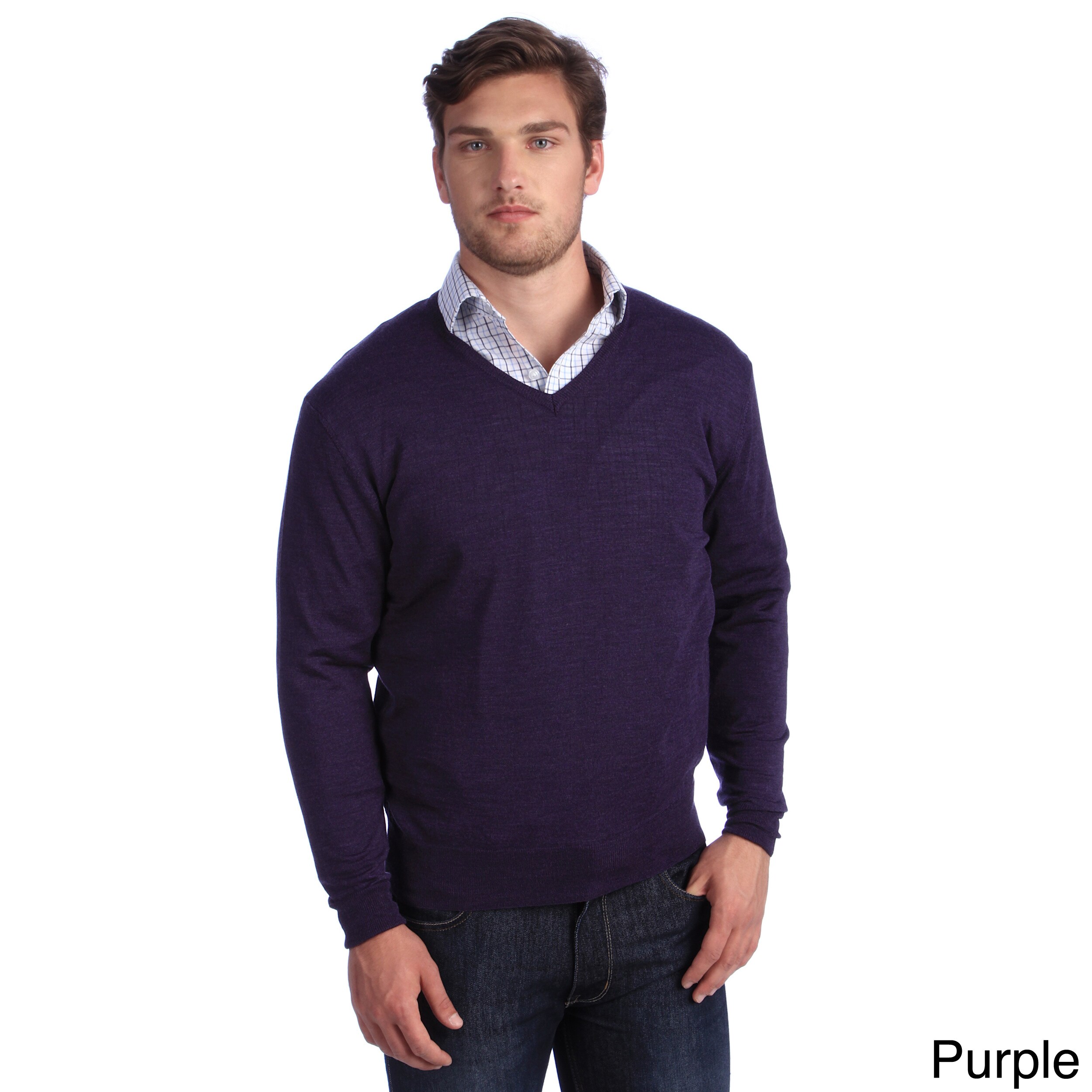 Luigi Baldo Luigi Baldo Italian Made Mens Fine Gauge Merino V neck Sweater Purple Size S