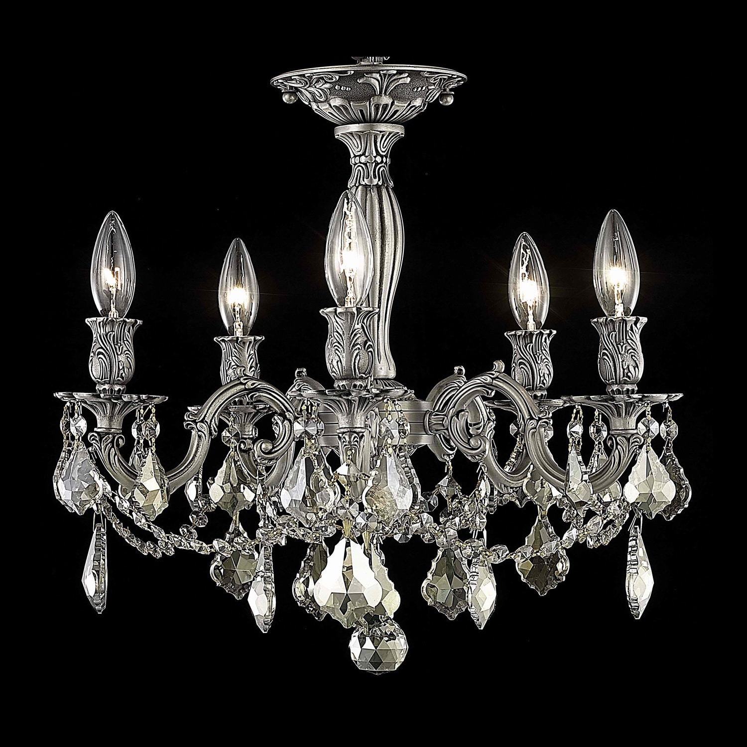 Christopher Knight Home Meilen 5 light Royal Cut Gold Crystal And Pewter Flush Mount (Crystal and AluminumFinish PewterNumber of lights Five (5)Requires five(5) 60 watt max bulb (not included)Bulb type E12, 110 Volt 125 VoltDimensions 18 inches long x