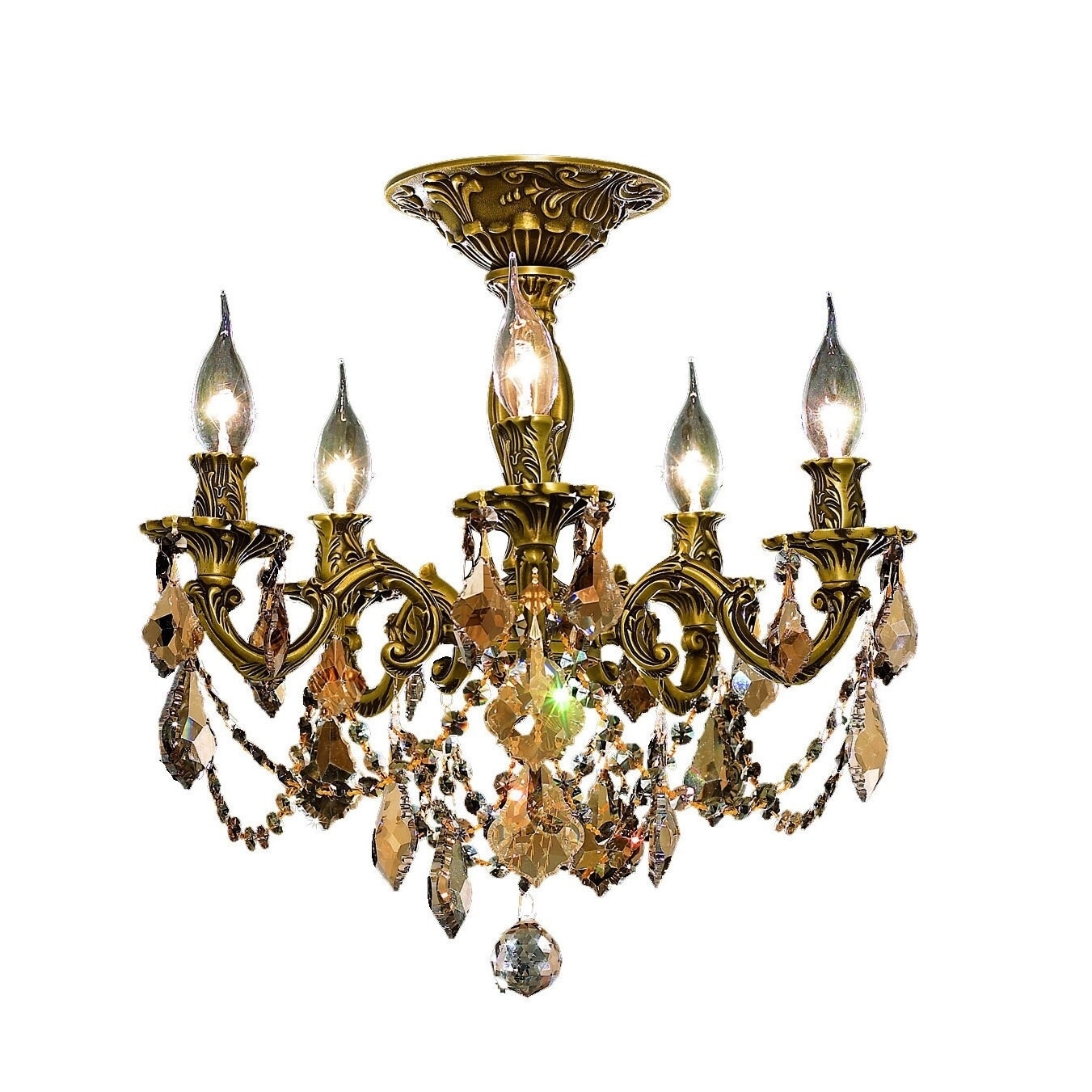 Christopher Knight Home Meilen 5 light Royal Cut Gold Crystal And French Gold Flush Mount (Crystal and AluminumFinish French GoldNumber of lights Five (5)Requires five (5) 60 watt max bulb (not included)Bulb type E12, 110 Volt 125 VoltDimensions 18 in