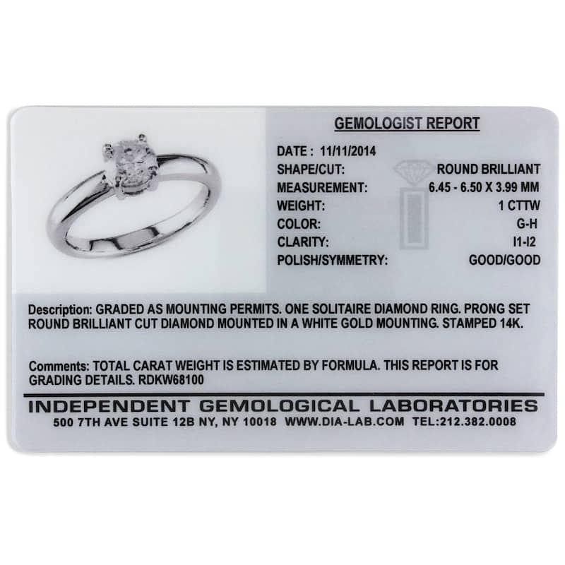 Miadora Signature Collection 14k White Gold 1ct TDW Certified Diamond Solitaire Engagement Ring