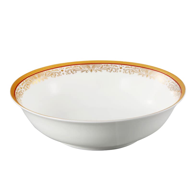 La Luna Collection Bone China 57 Piece Red and 24K Gold Design Dinnerware Set, Service for 8 by Lorren Home Trends.