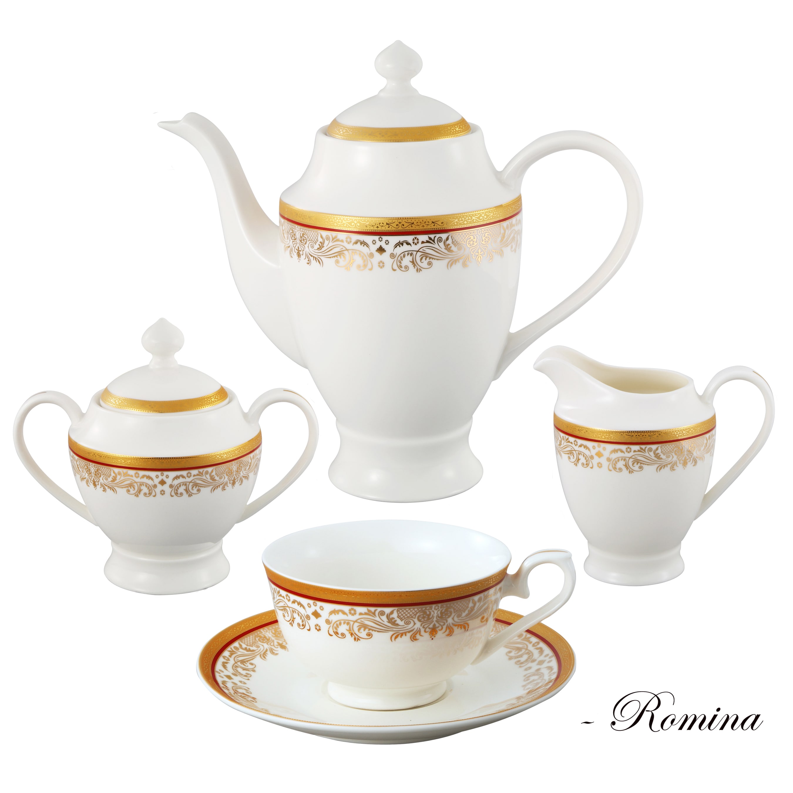 La Luna Collection Bone China 57 Piece Red and 24K Gold Design