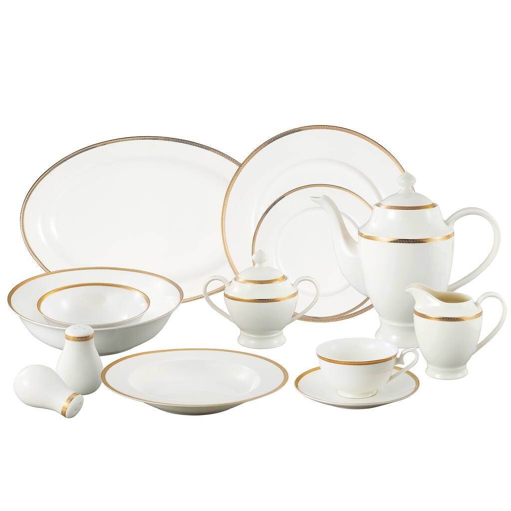 Lorren Home Trends 'La Luna Collection' 57-piece 24K Gold Bone China Dinnerware Set