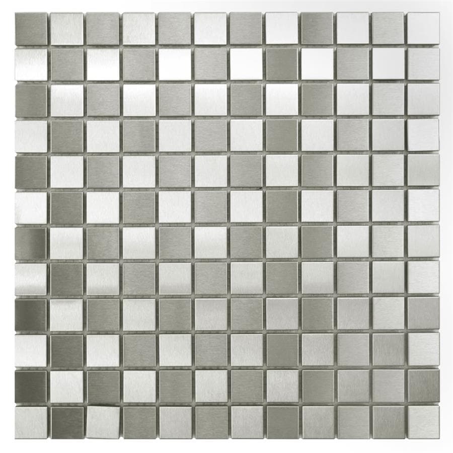 Somertile Checkerboard 11.875x11.875 inch Stainless Steel Over Porcelain Mosaic Wall Tile (pack Of 10) (Porcelain tile with metal veneerDimensions 11.875 inches high x 11.875 inches wide x 0.31 inches deepSquare footage per box 9.8 square feetInstallati
