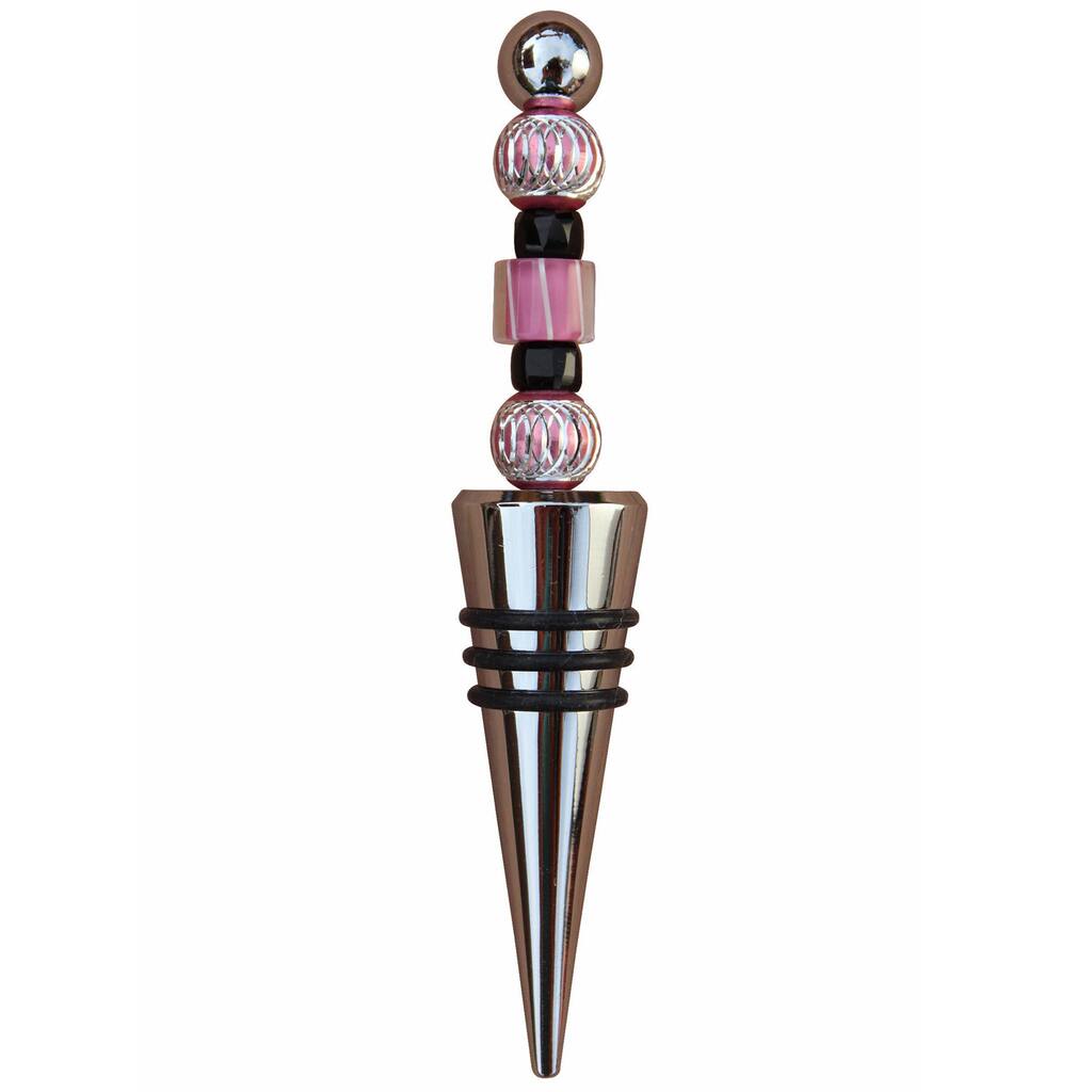 Beadwork By Julie Pink Cane Glass Wine Bottle Stopper