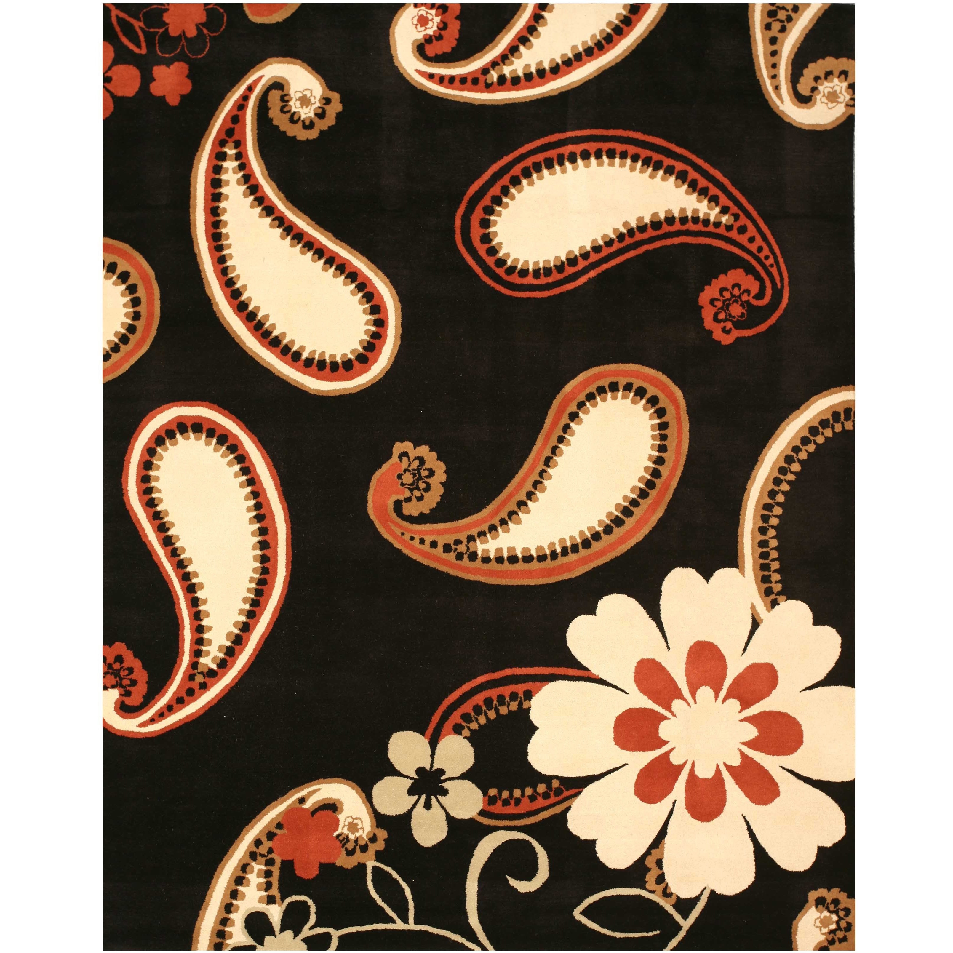 Eorc Hand Tufted Wool Black Daisy Rug (79 X 99)