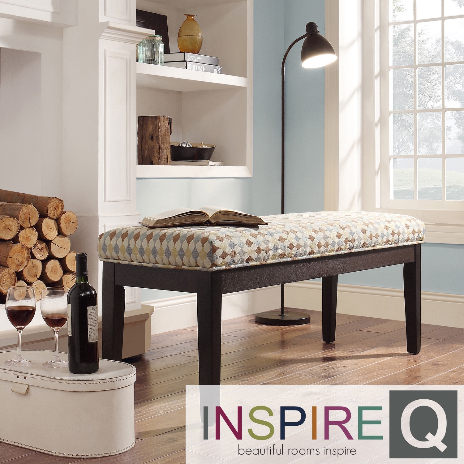 Inspire Q Chelsea Geometric Fabric Cushioned 52 inch Bench