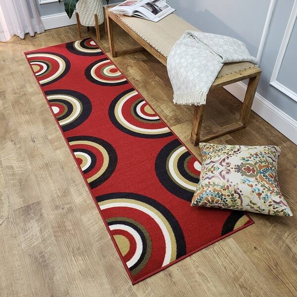Ephesus Collection Geometric Circles Red Contemporary Runner Ephesus Collection Geometric Circles