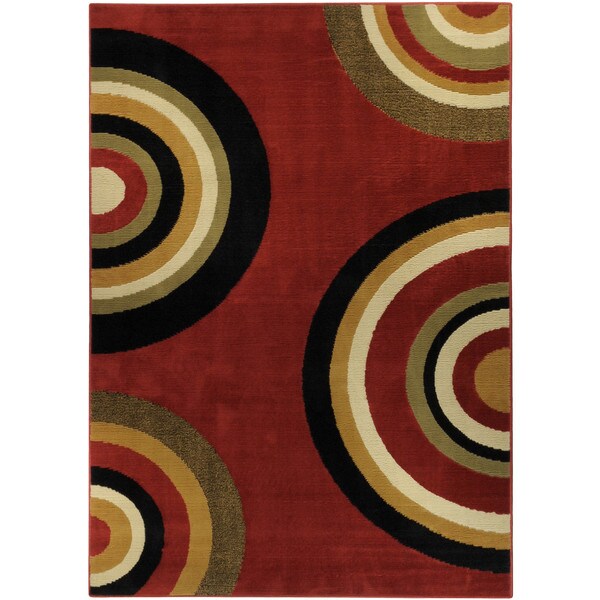 Ephesus Collection Geometric Circles Red Contemporary Area Rug - 4'10 x 6'10