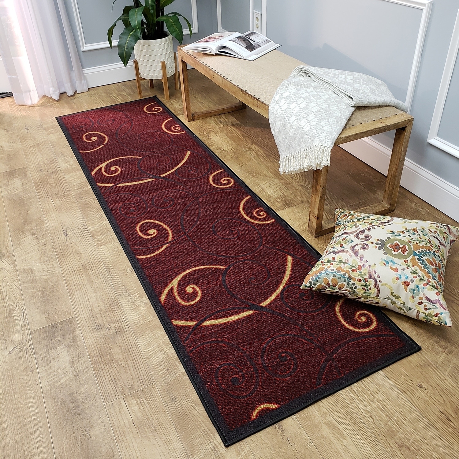 Ephesus Collection Red Tribal Filigree Contemporary Runner Rug (110 X 610)