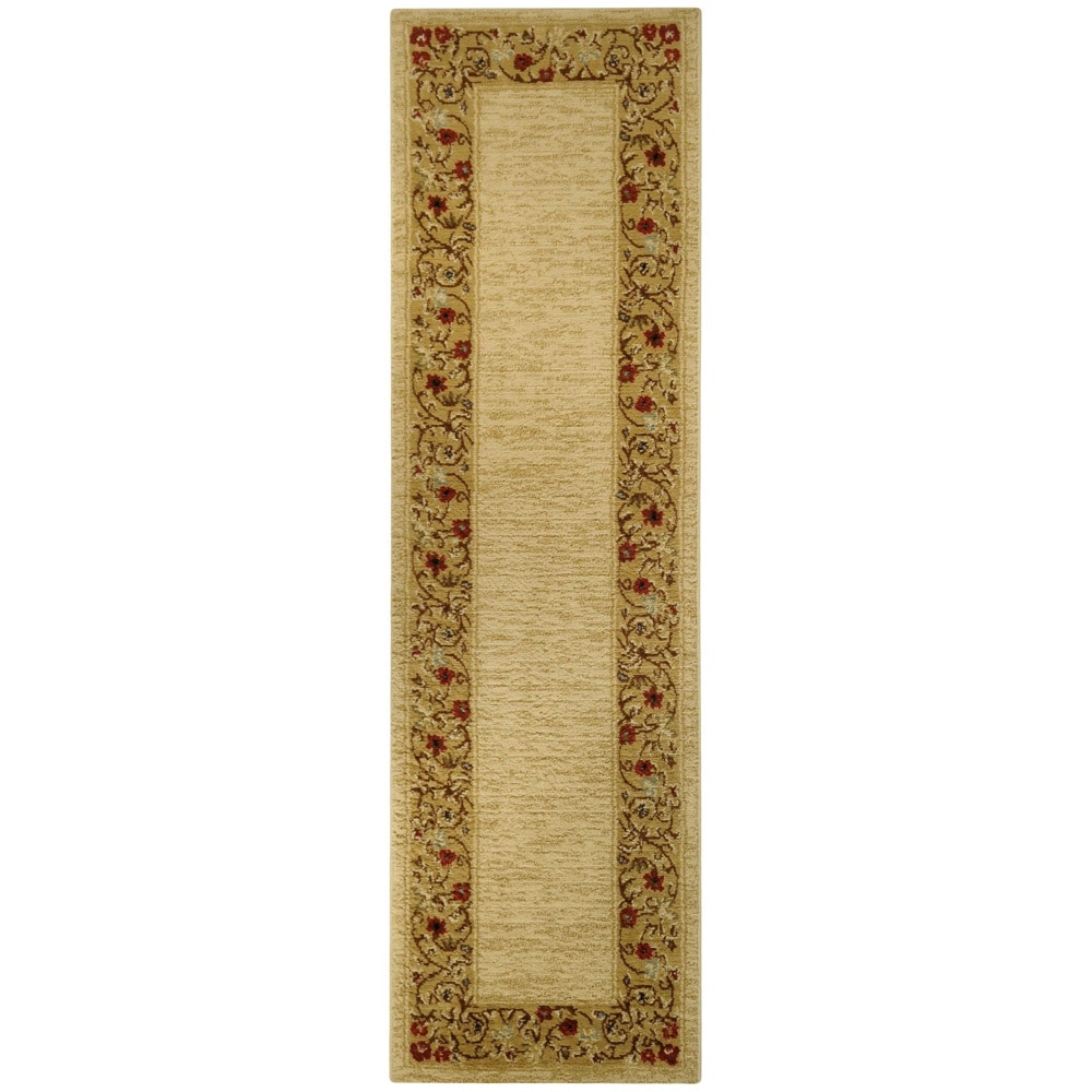 Pasha Collection Solid French Border Ivory Red 111 X 611 Runner Rug