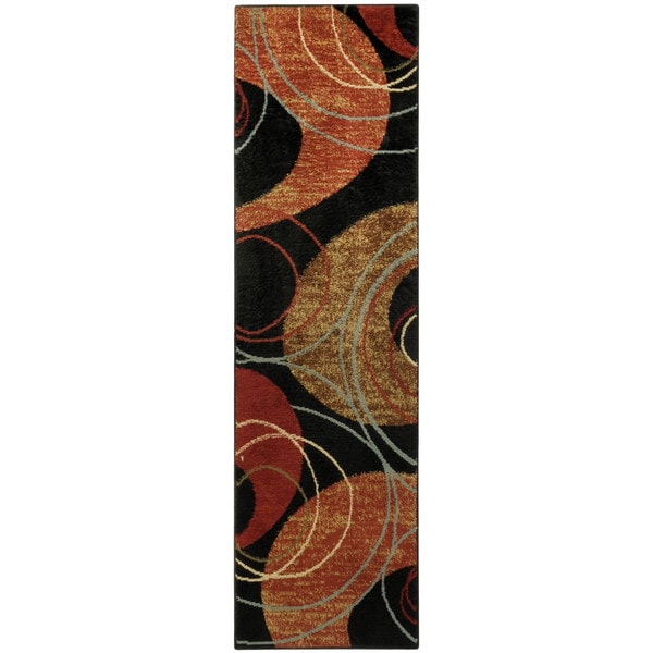 Pasha Collection Black Interlock Circles Contemporary 1'11 x 6'11 Runner Rug Runner Rugs