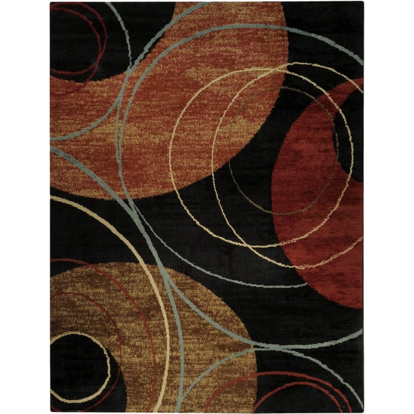Black Interlocking Circles Contemporary Area Rug - 7'10 x 10'6