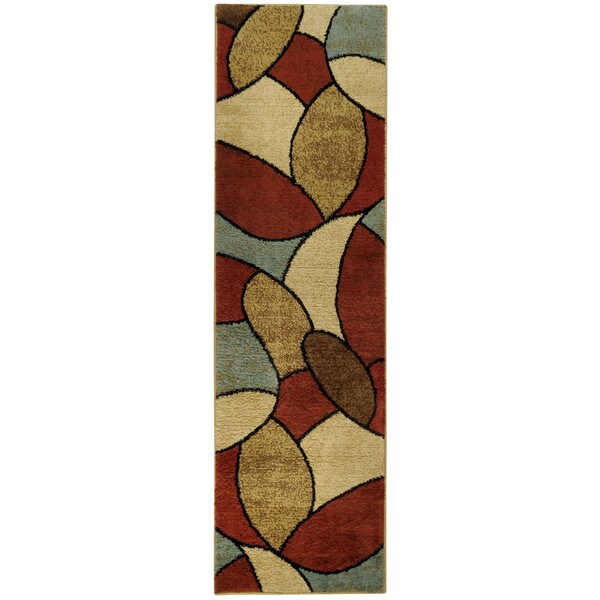 Multicolored Oval Tiles Contemporary Rug (111 x 611 Runner