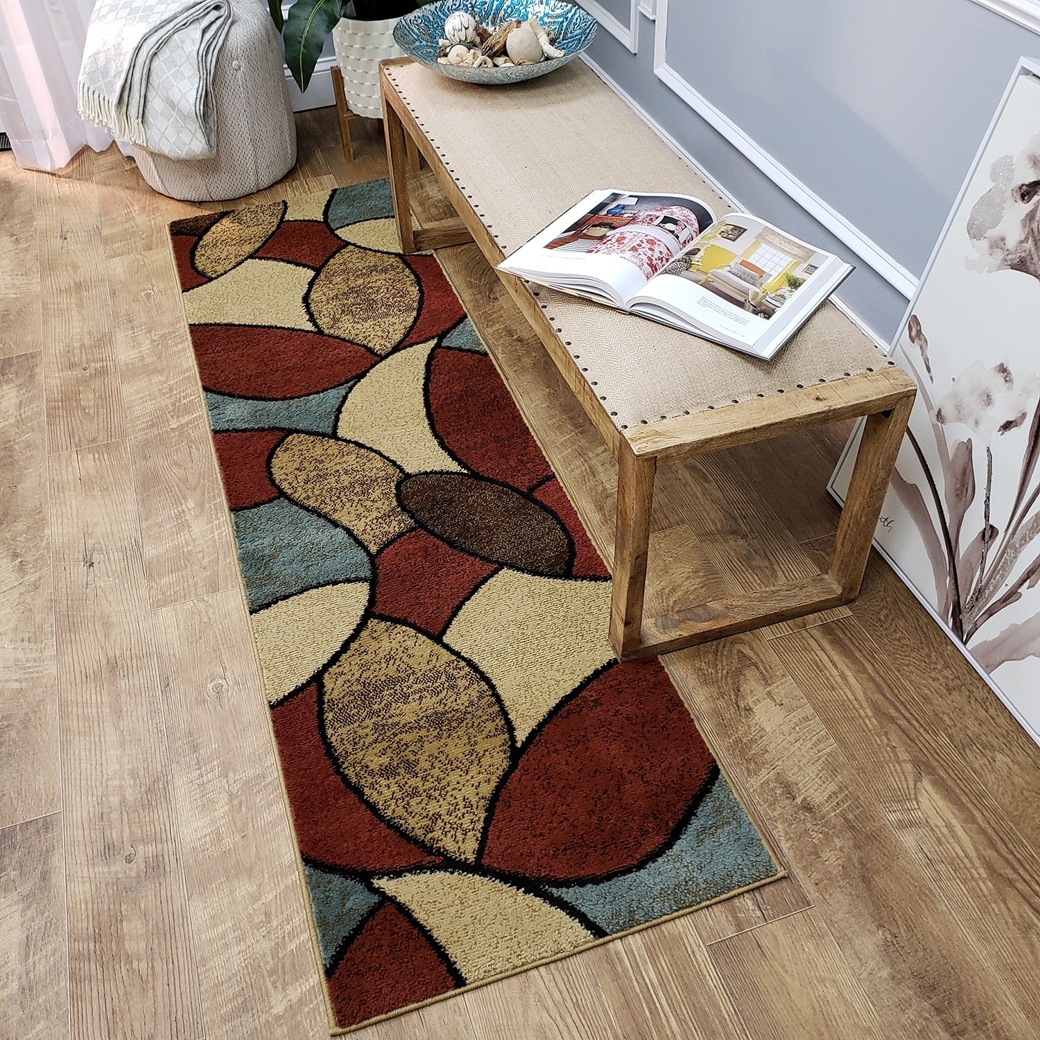 Multicolored Oval Tiles Contemporary Rug (111 X 611 Runner)