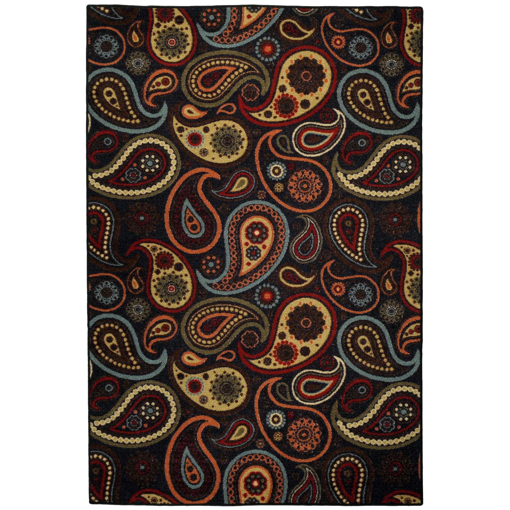 Rubber Back Black Charcoal Paisley Floral Non skid Area Rug 5 X 66