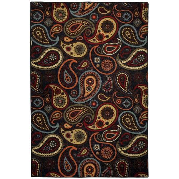 Rubber Back Black Charcoal Paisley Floral Non Skid Area Rug 5 x 66