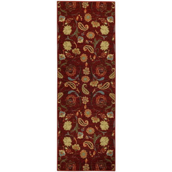 Shop Rubber Back Burgundy Red Multicolor Floral NonSkid Runner Rug 1