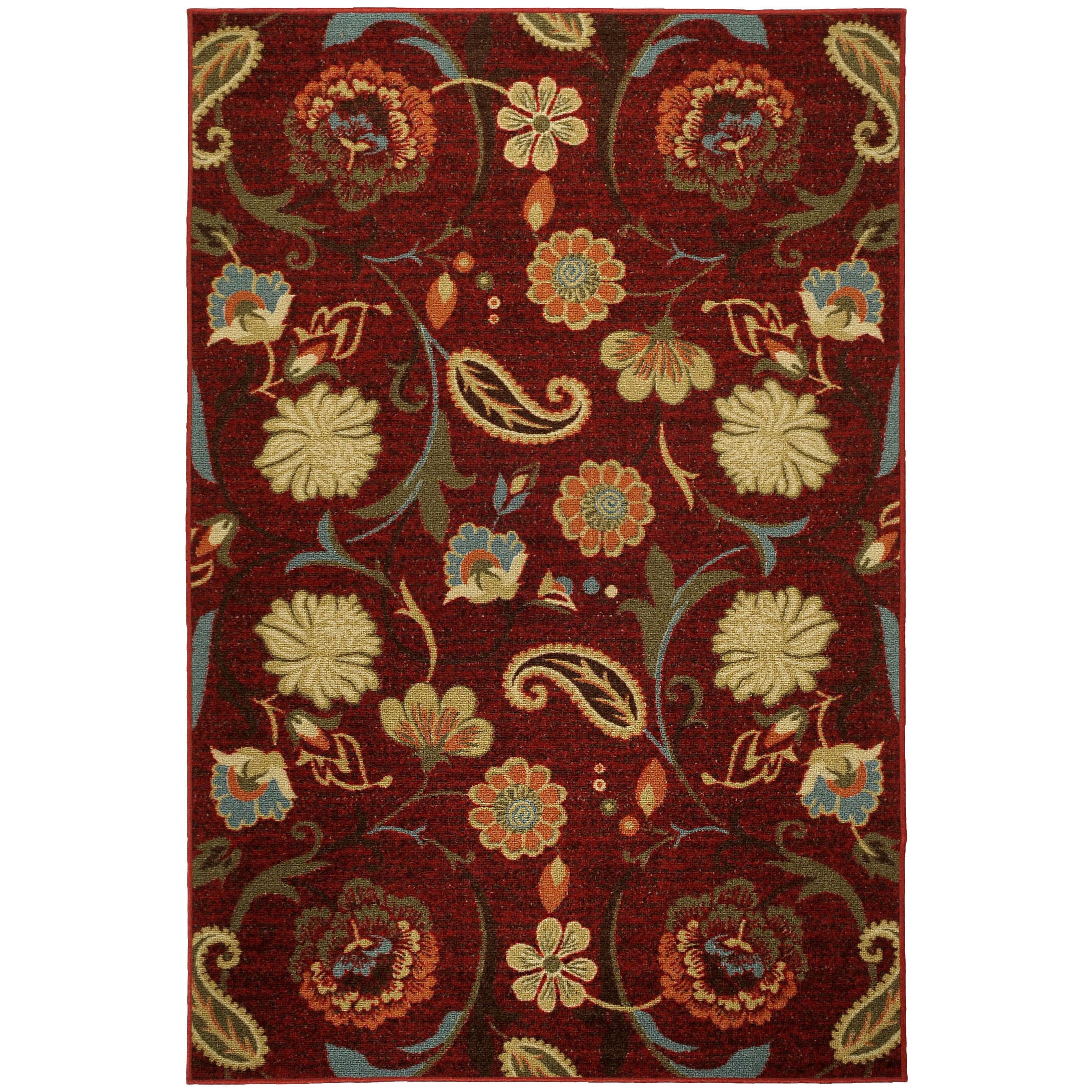 Rubber Back Burgundy Red Multicolor Floral Non skid Area Rug (33 X 5)