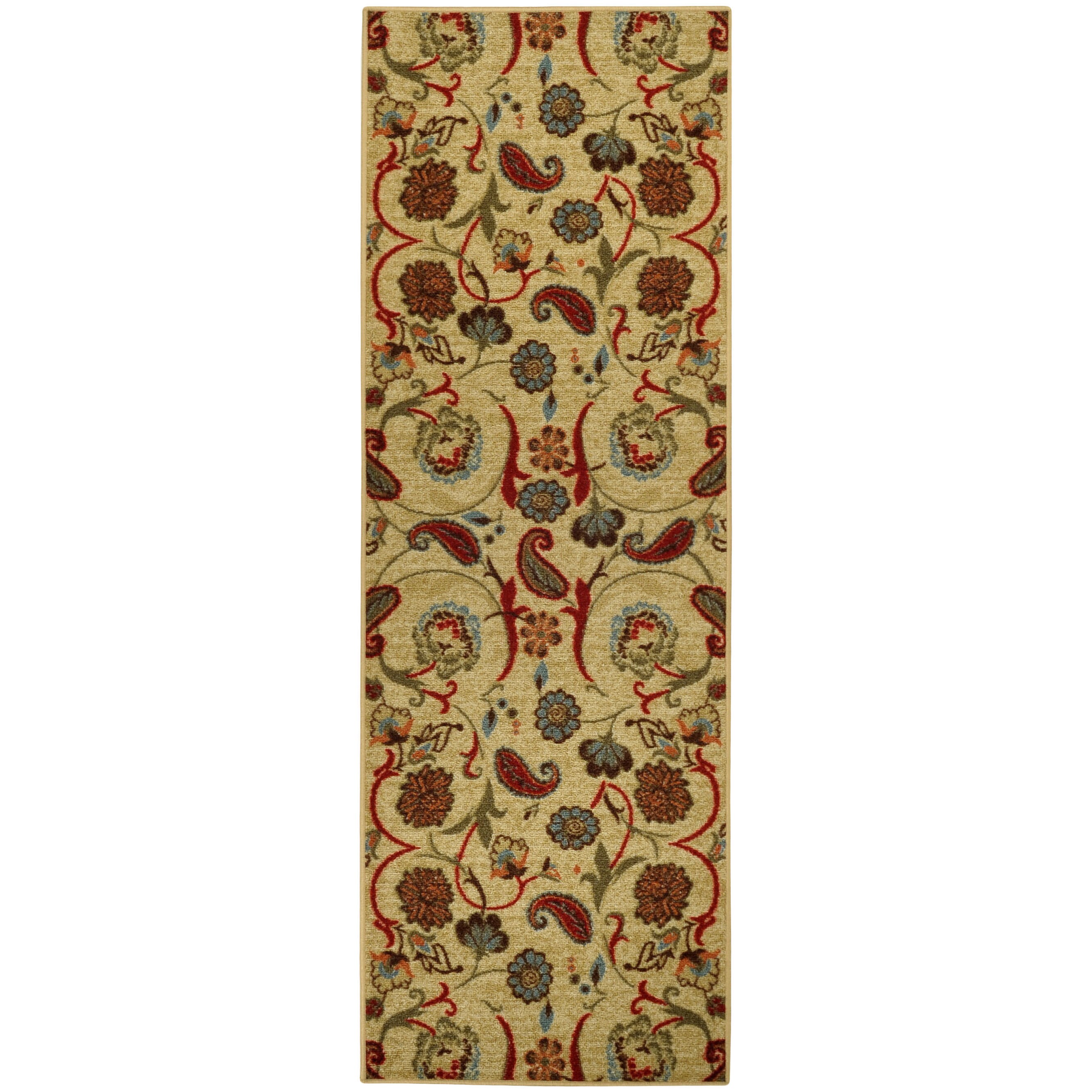 Rubber Back Beige Multicolor Floral Non skid Runner Rug (22 X 69)